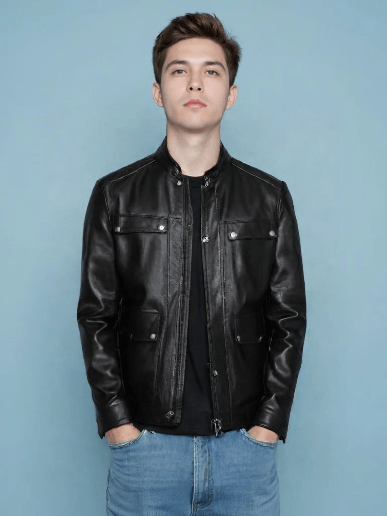 Куртка кожаная мужская черная демисезонная. Натуральная кожа. Стильная классика весна-осень.