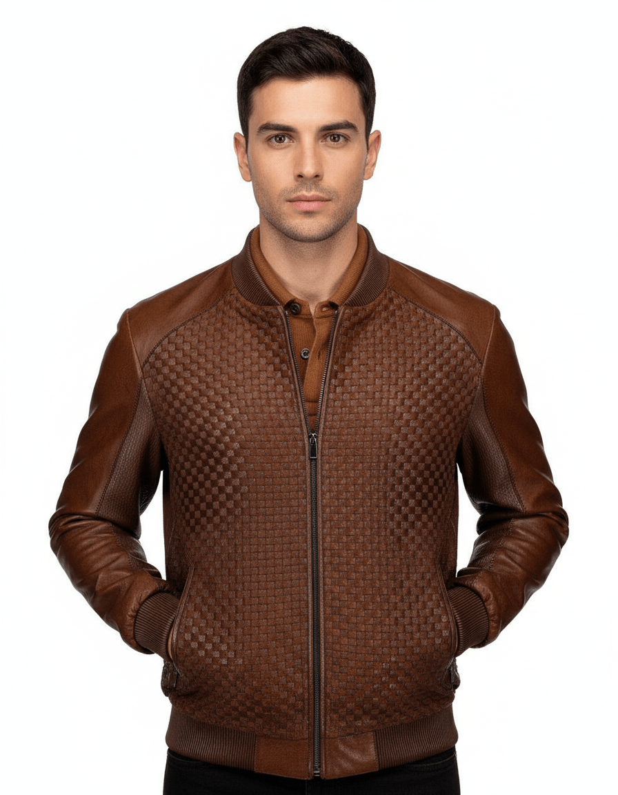 Стильный шоколадный бомбер из тканого материала унисекс – модная демисезонная куртка с уникальной фактурой