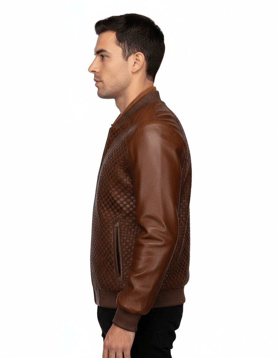 Стильный шоколадный бомбер из тканого материала унисекс – модная демисезонная куртка с уникальной фактурой