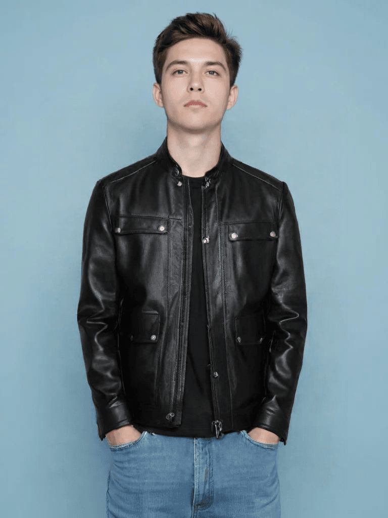 Куртка кожаная мужская черная демисезонная. Натуральная кожа. Стильная классика весна-осень.